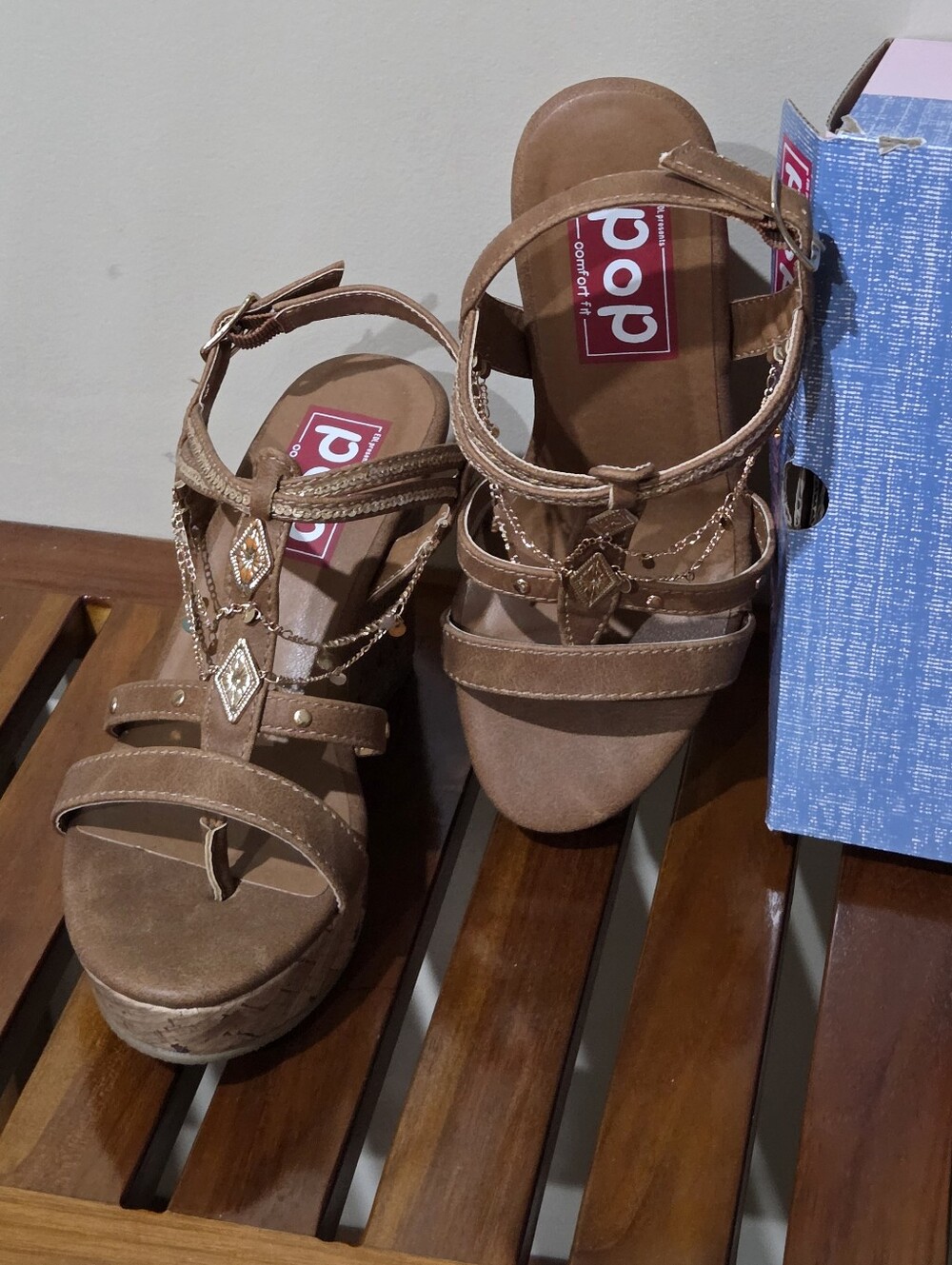 POP Electricity Cognac Wedge Shoes NEW - Picture 4 of 12